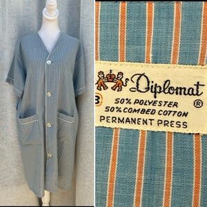 1960 Diplomat orange blue stripe short sleeve shift robe dress